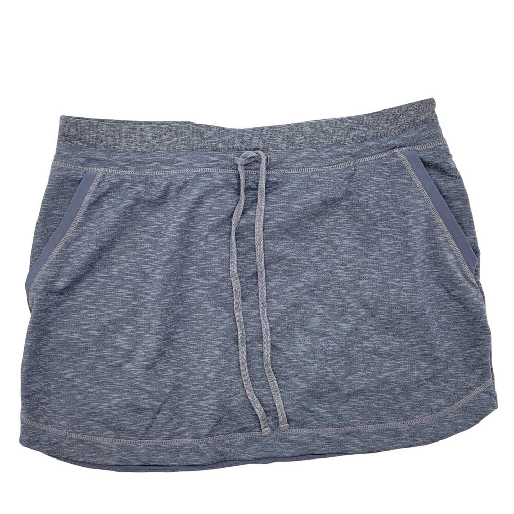 Athleta Techie Terry Skirt XL Blue Gray Drawstring Slash Pockets Athleisure Knit